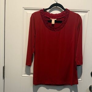 Wear It Deep Red Ruffle-Neck Long Sleeve Top
